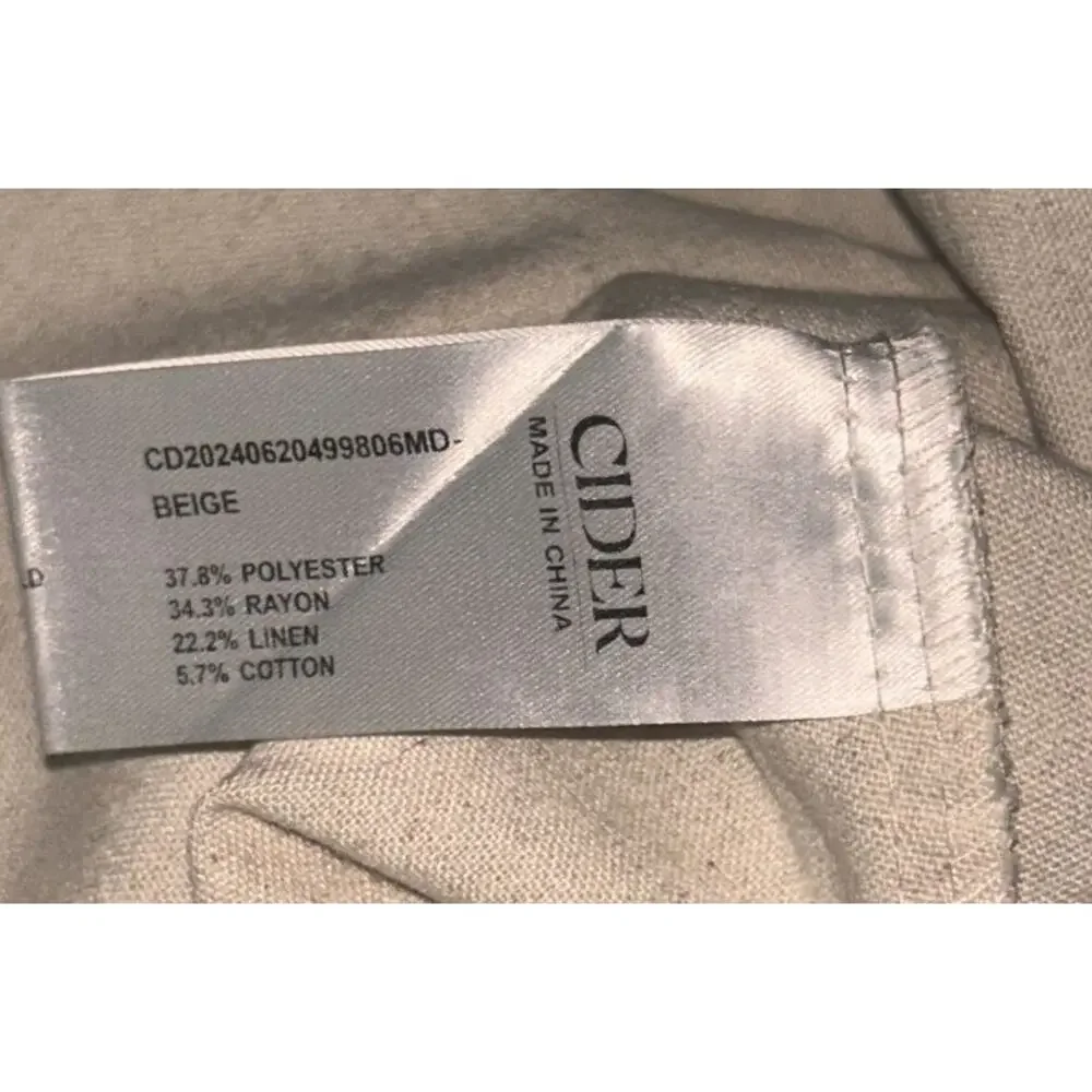 Cider Linen Blend V-Neck Solid Ruffle Ruched Midi Dress Women's 10 - Picture 9 of 10